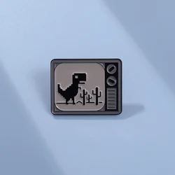 Pixel Dinosaur Retro TV Brooch Enamel Pins Funny Gothic Dino Badge Decorative Accessories Lapel Pin Jewelry Gift Wholesale