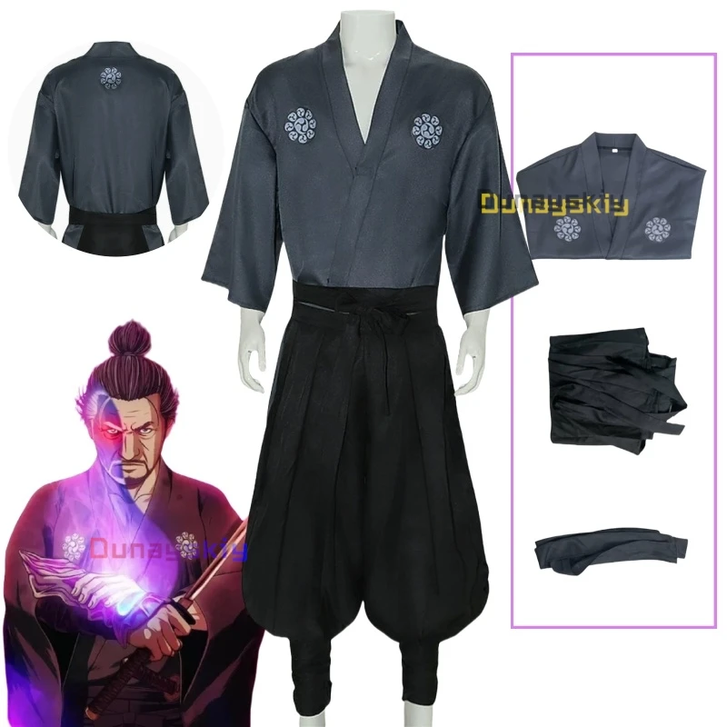 Anime Onimusha Miyamoto Musashi Cosplay Costume Adult Man Japanese Kimono Swordsman Uniform Set Halloween Party Kendo Costume