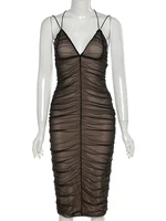 2025 Sexy Mesh Pleated Long Prom Dresses For Women's Clothing Solid Color Beach Party Wear Midi Wrap Dress Street Outfit - Image 4
