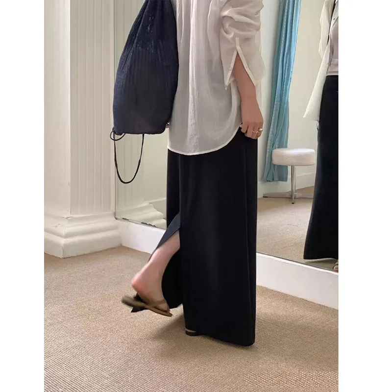 MosesQueen Queen Black Asymmetrical High Waist Straight Leg Sporty Casual Skirt Korean Style Breathable Polyester Fiber