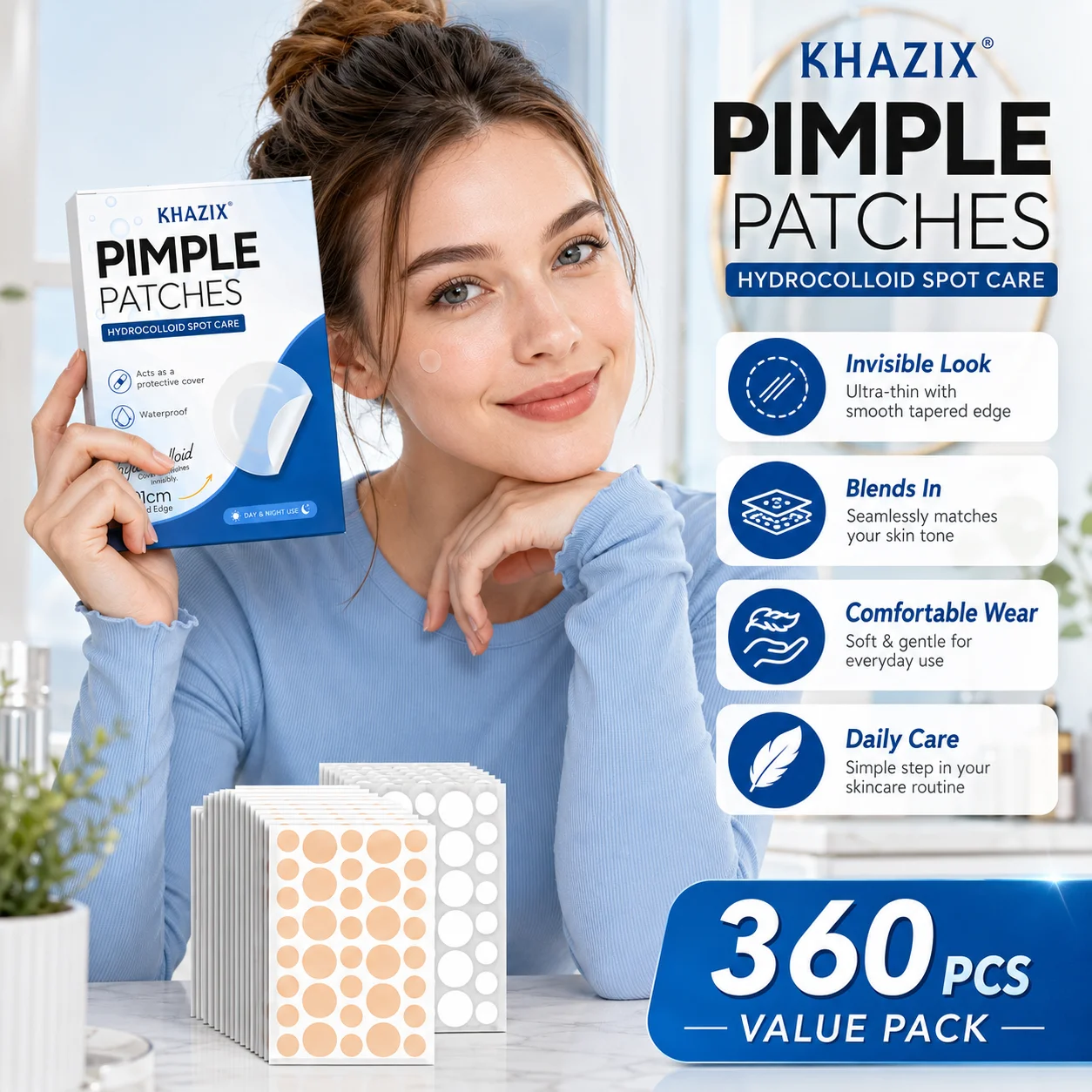Acne patches, hydrogel acne concealer patches, daily facial care patches, blemish concealment