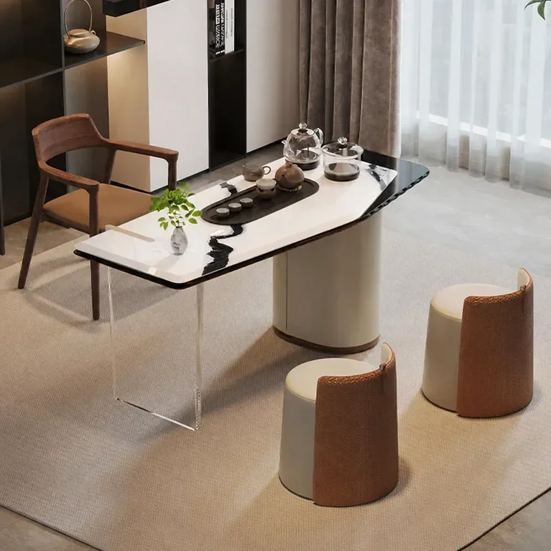 Italian Minimalist Light Luxury Modern High End Cream Style Acrylic Marble Tea Table and Chair Combination