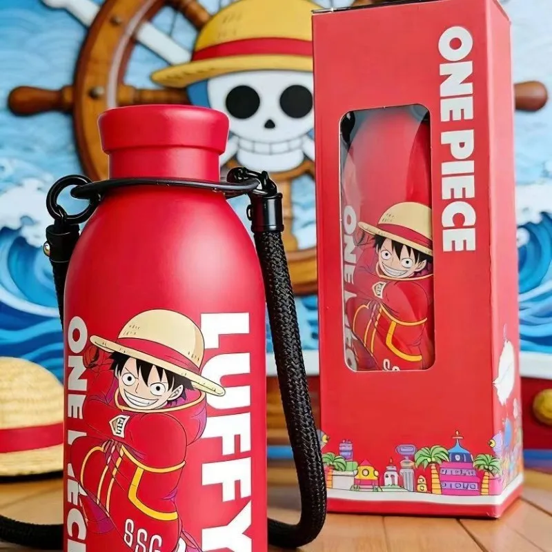 

New One Piece Anime Insulated Cup Luffy Straw Hat Strap Insulated Cup Double-layer Vacuum Crossbody Portable One Piece Cup Gift