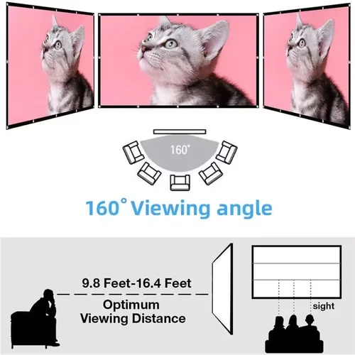 Imagen 2 del producto Cortina de proyector con pantalla HD 16:9, pantalla de proyección de varios tamaños 4K de alta calidad para el hogar, oficina, accesorios para dormitorio