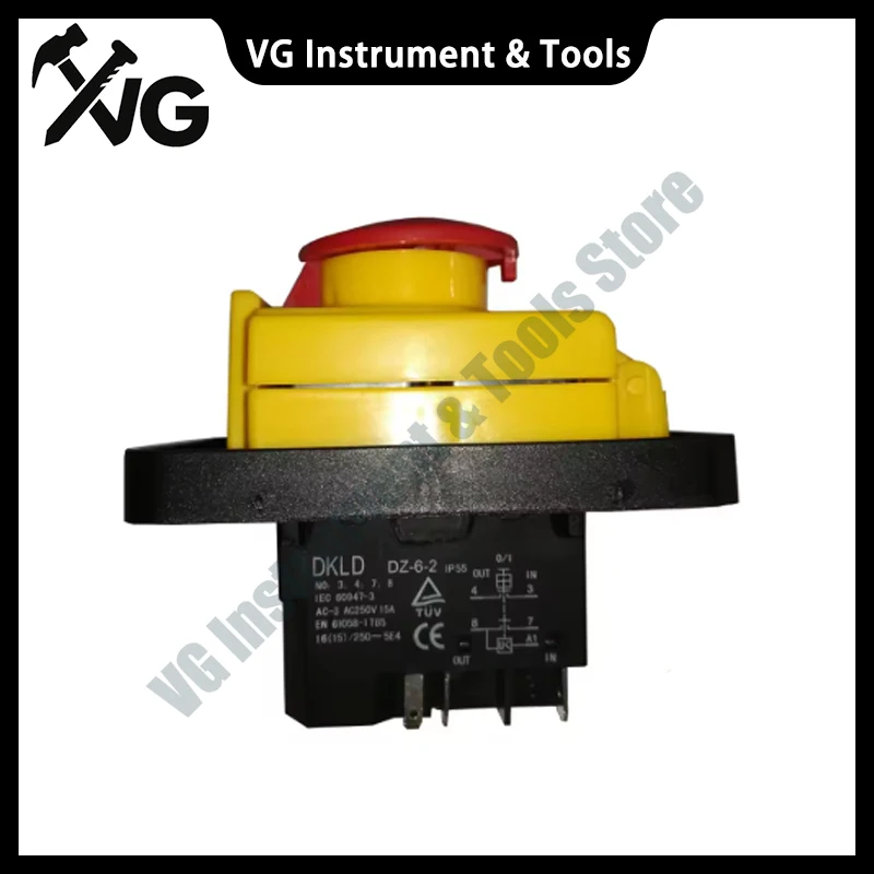 DKLD DZ-6-2 15A 250V 5PIN IP55 Waterproof Electromagnetic Drill Push Button Pushbutton Switch Magnetic Machine Switches CE TUV