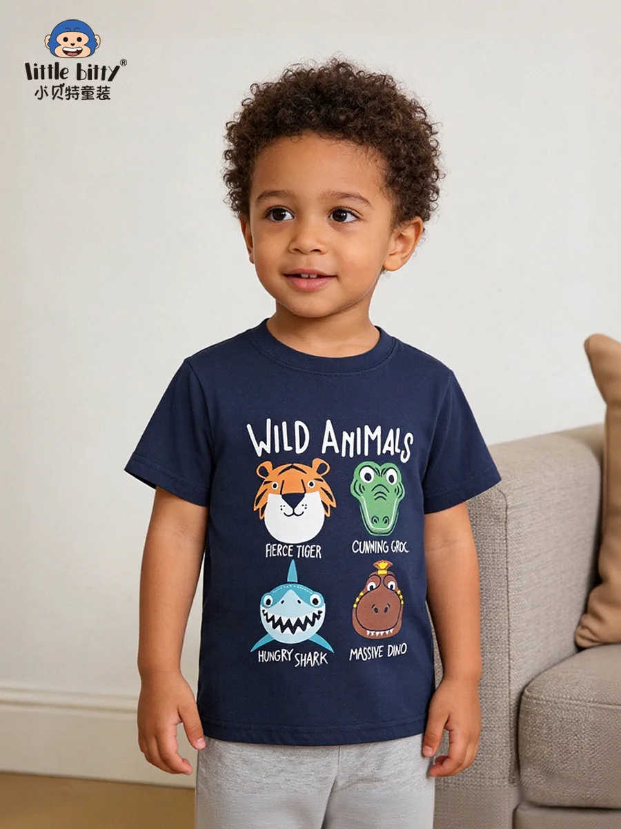

Children's Short-Sleeved Shirt Cartoon Animal Print Crew Neck Summer New 3-8 Years Old Toddler Boys Girls Clothing Baby T-shirt