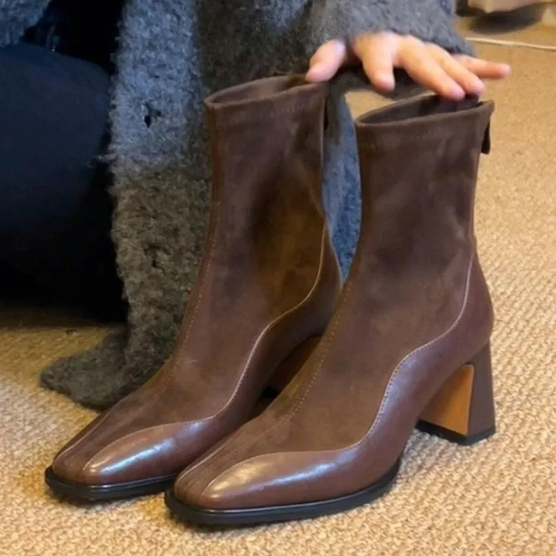 

High Heels Women Ankle Boots Chunky Fashion Heeled Shoes Suede Elegant Pumps 2025 Winter New Woman Goth Gladiator Chelsea Botas