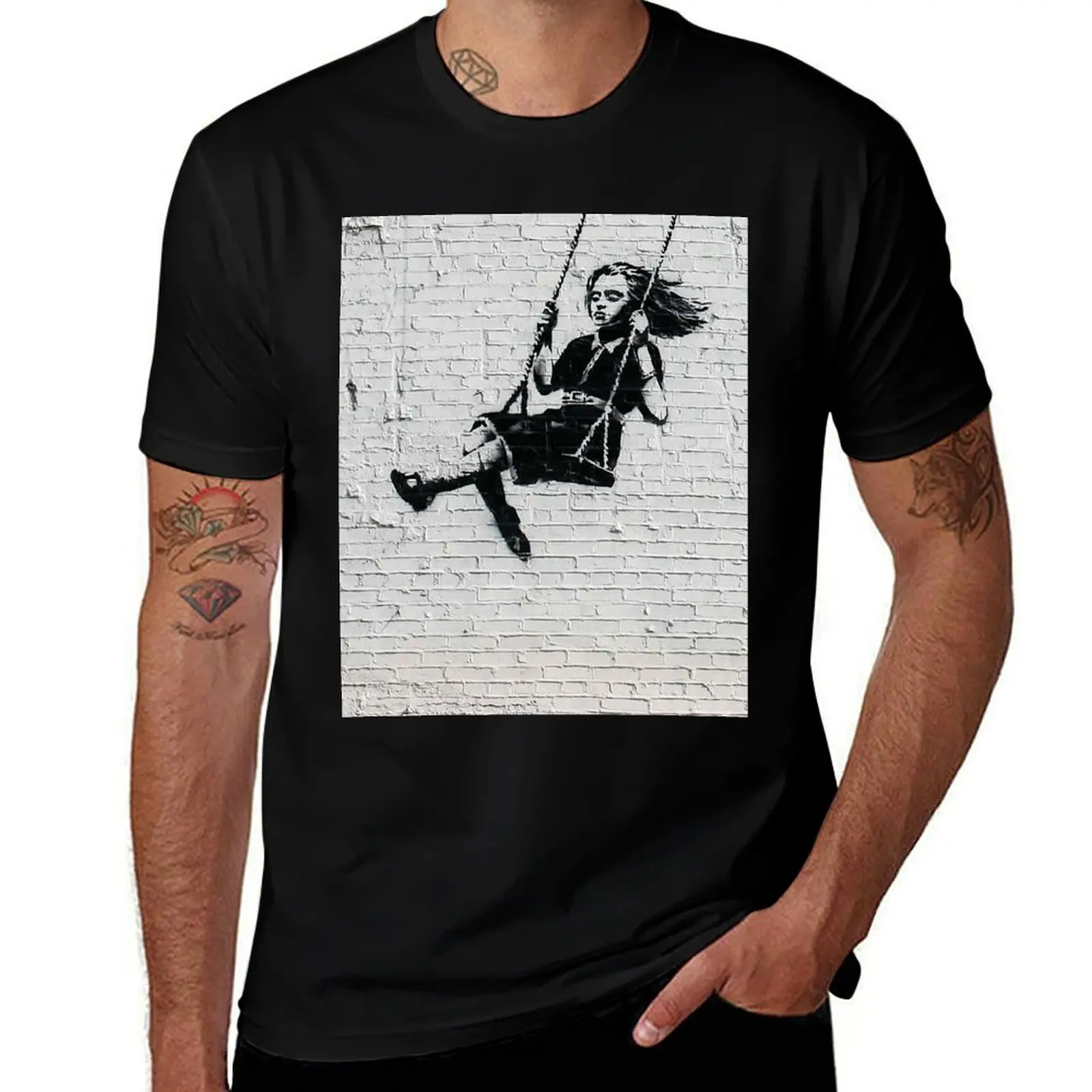 Banksy Girl on a Swing T-Shirt shirts graphic tee anime tshirt gifts for boyfriend Men's t-shirt