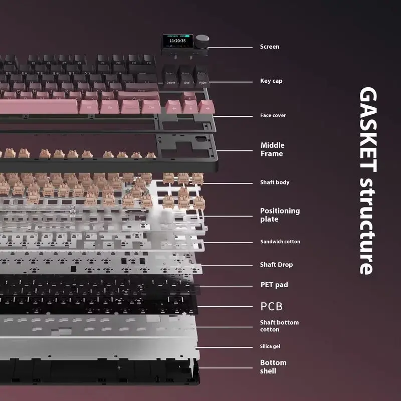 Ajazz Ak870plus Three Mode Wireless Bluetooth Mechanical Keyboard 87 Keys Hot Swappable Color Screen E-Sports Office Keyboards