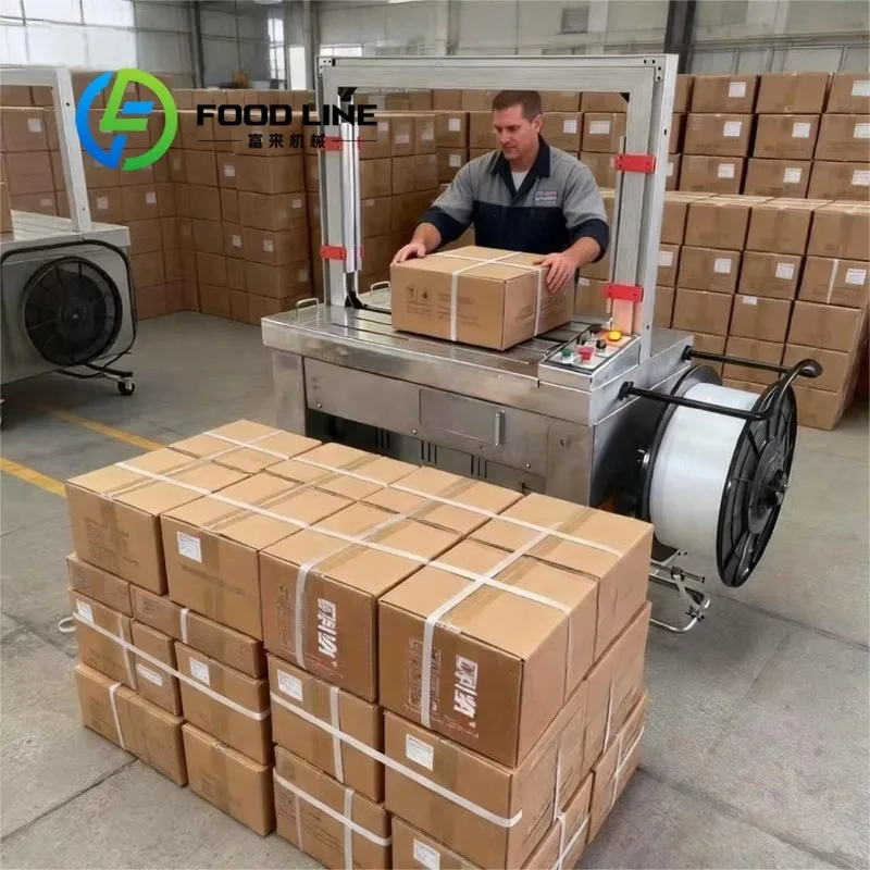 Automatic Vertical Strapping Machine Professional For Tall Carton Stacked Goods And Vertical Placed Product Packaging