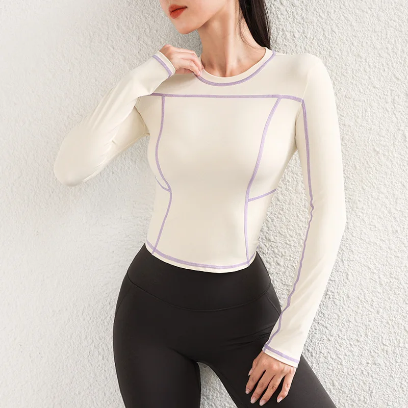 قميص يوجا منحني بأكمام طويلة للسيدات، تي شيرت رياضي مصمم-Dupe Slim-Fit Quick-Dry للجري والتمرين 128 حرفًا