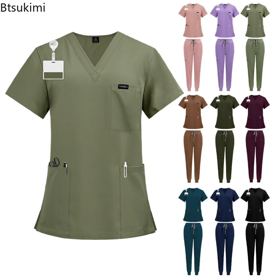 Quick Drying Short Sleeves Doctor Costume Women Surgical Clothes Summer Dentistry Scrub Uniform Solid Beautician Work Clothe Set