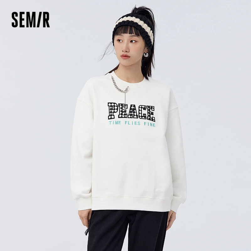 

Semir Hoodies Women Fashionable Cool Spring Loose Personalized Fried Street Fleece Round Neck Bottom Sweatshirt Fashionable