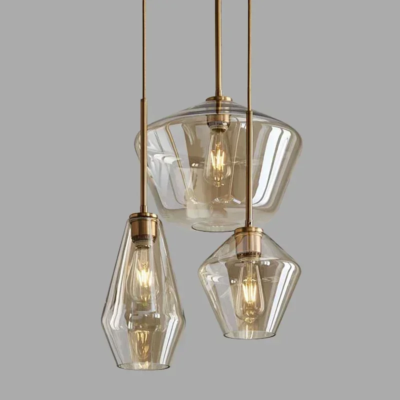 

Premium Glass Chandelier Transparent Amber Glass Dining Rooms Pendant Lights Living Rooms Bedroom Hotel Cafe Study Bar Home Deco