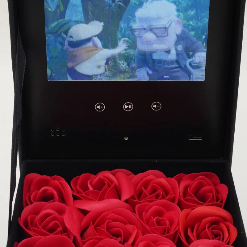 Luxury 4.3 Inch Lcd Screen Rigid box Ring Jewelry Rose Flower Packaging Custom Video Gift With Drawer