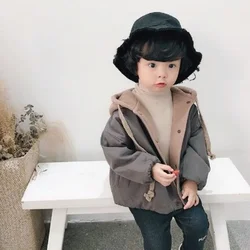 Casaco infantil em patchwork com capuz, top coreano reversível, casual wear, simples, novo, outono, inverno, 2021