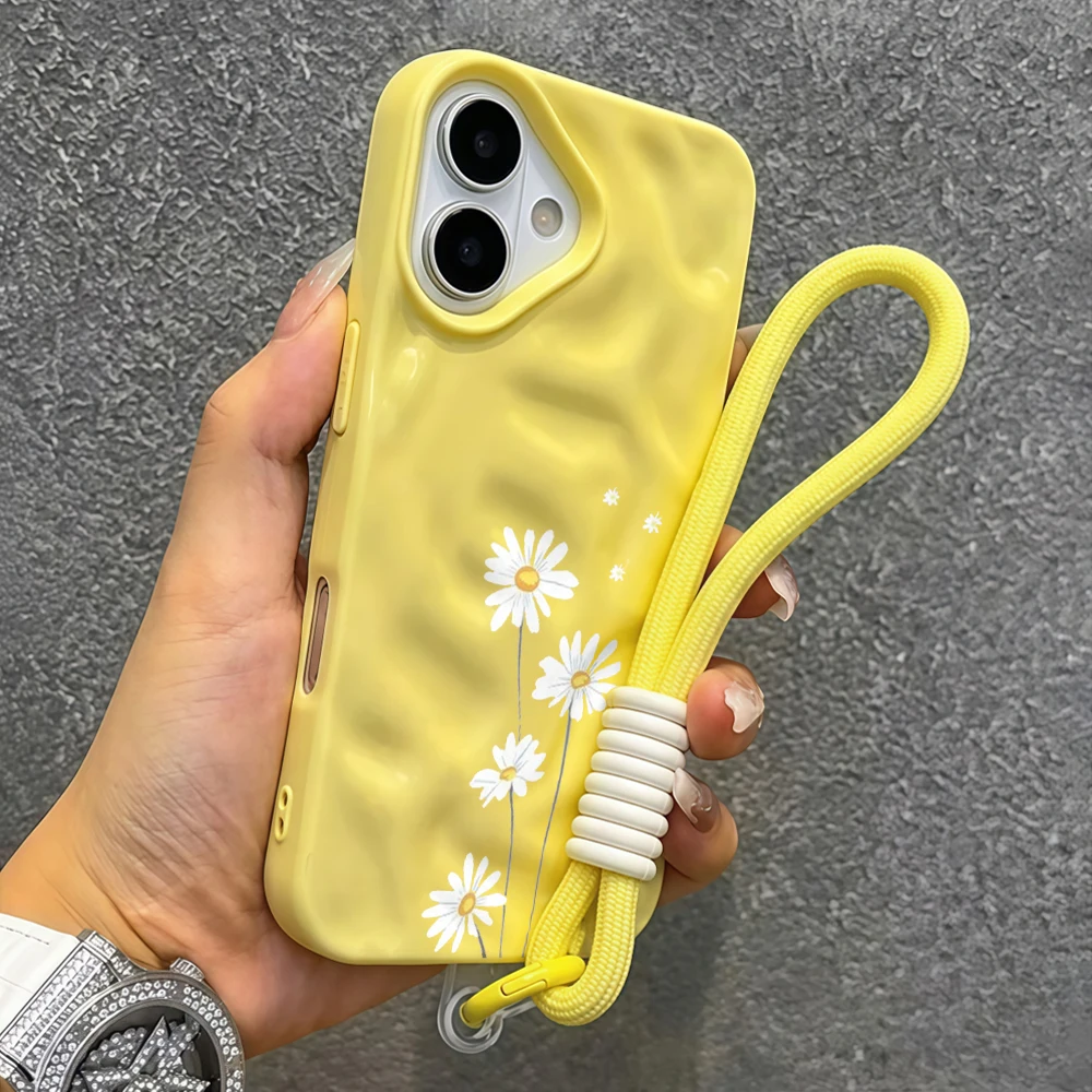 Einfache Gänseblümchen-Blumen-Silikon-Handyhülle für iPhone 17 15 13 11 12 14 16 17 Pro Max 14 15 Plus 17Air mit Lanyard-Hülle – Detail 7