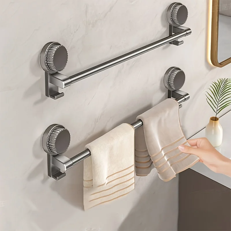 

No Drill Wall Mounted Towel Rack Suction Cup Storage Rack For Bathroom And Kitchen Made Of Abs And Carbon Steel Materials