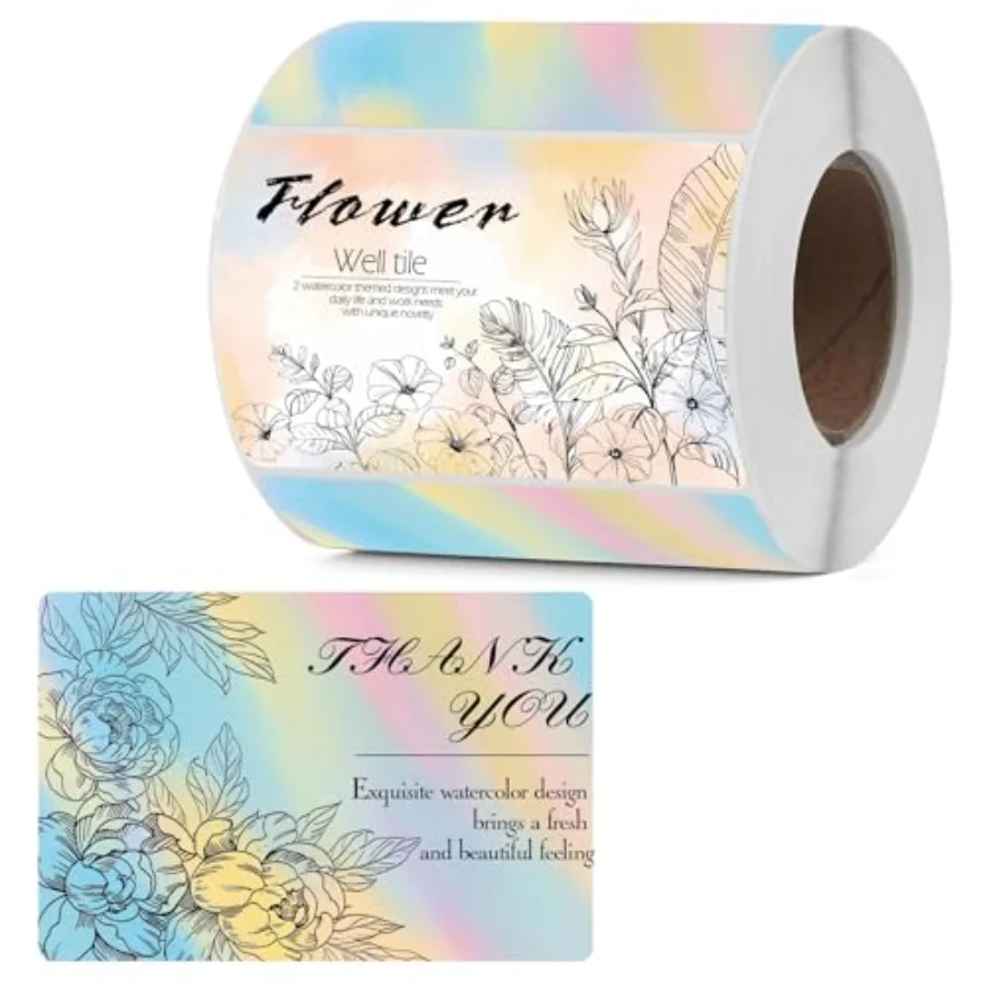 Thermal Printer Labels 2x3 Inch Rectangle - Direct Thermal Stickers Self Adhesive Watercolor Design 250 Pcs Roll Business Label