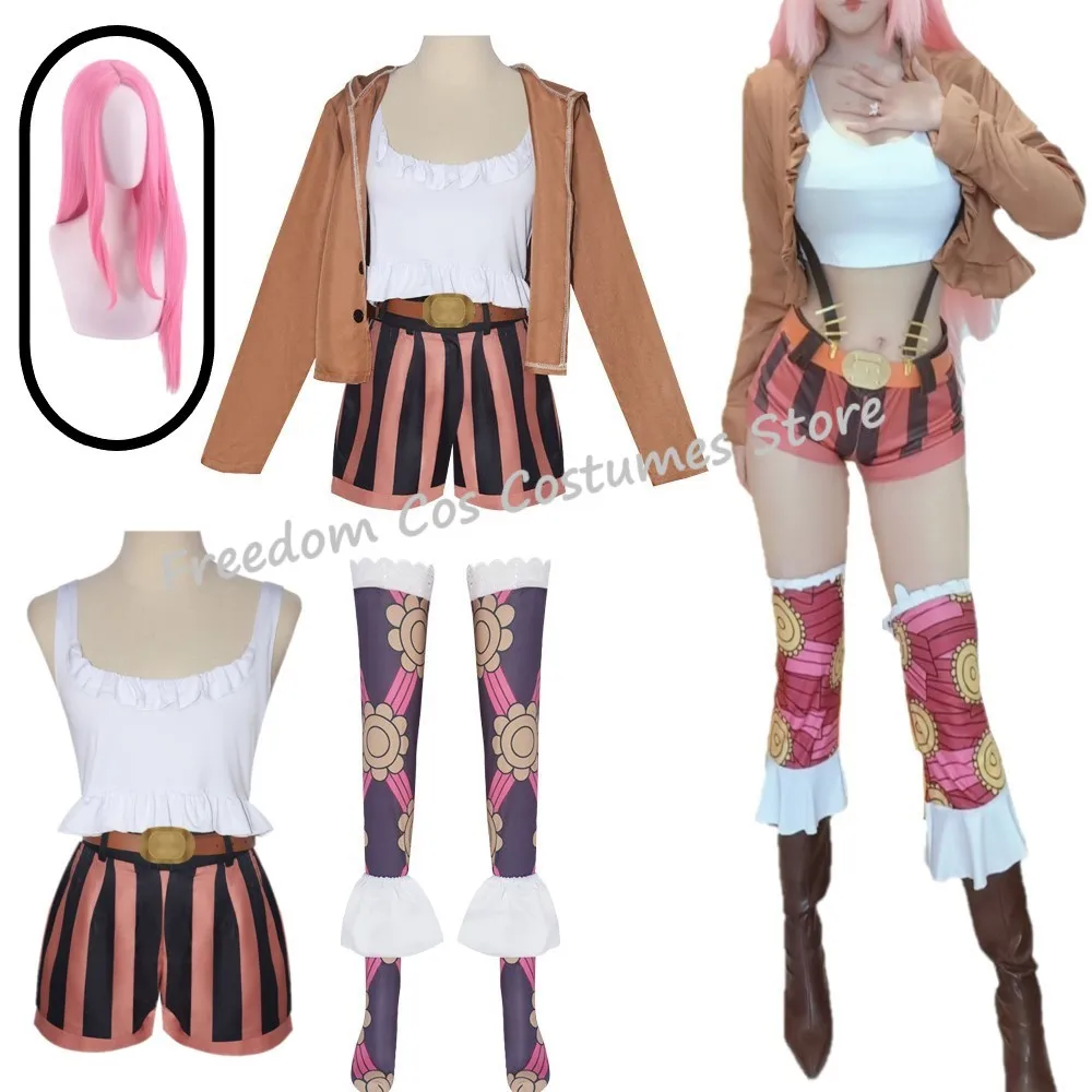Disfraz de Cosplay de Anime Bonney, Peluca, Abrigo con Capucha de la Isla Sabaody, Uniforme, Pantalones Cortos, Calcetines, Traje Sexy para Mujer Adulta para Halloween