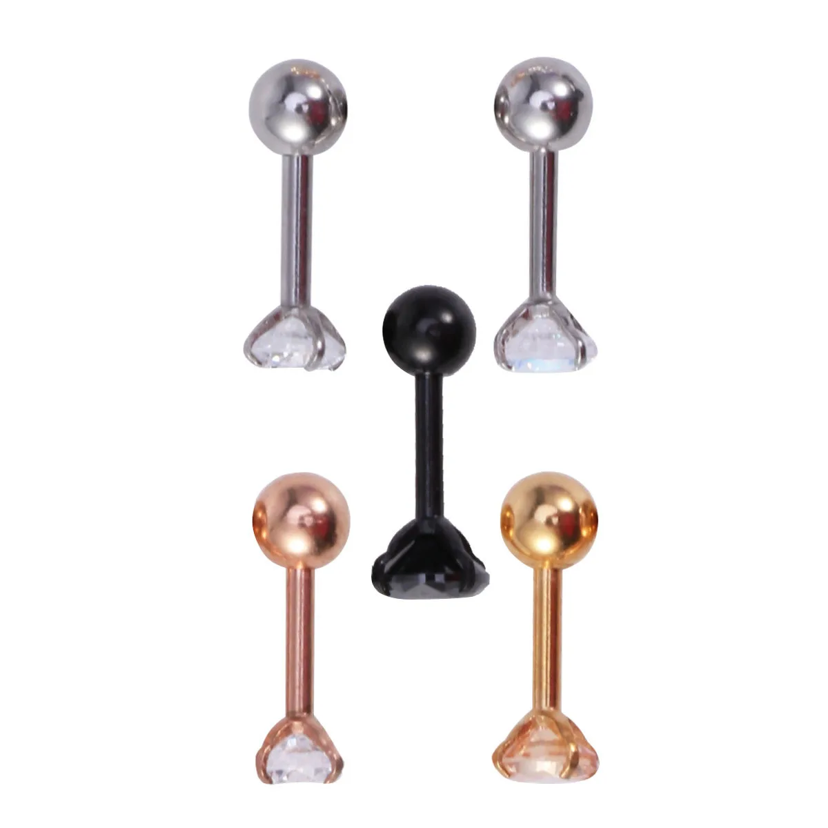 

Zircon Stud Earrings 316L Stainless Steel Smooth Hypoallergenic Multicolor Ear Cartilage Tragus Helix Piercing Jewelry