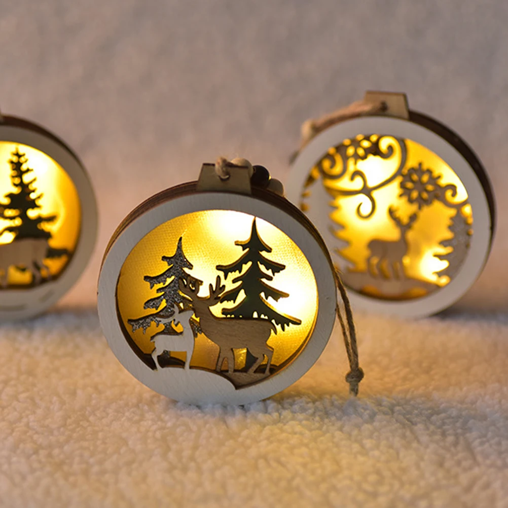 

4 Pcs Wooden Elk Pendant Christmas Ornaments Party Decorations Flash Button