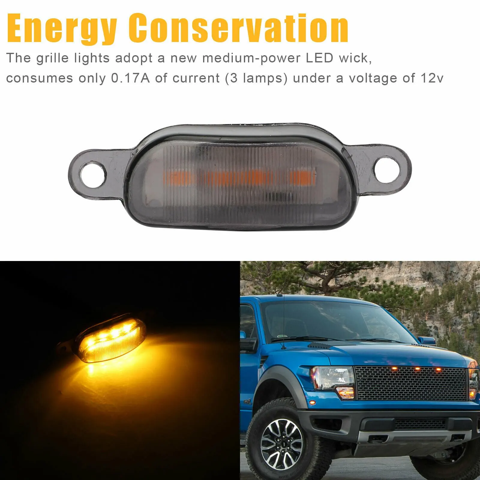 3X Smoked Lens Amber LED Front Grille Running Lights Lamps for Ford F-150 Raptor