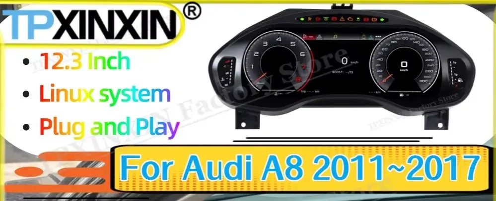 Full LCD Digital Dashboard Car Digital Gauge Cluster Direct Fit Replacement Multifunctional HD Display For Audi A8 2011~2017
