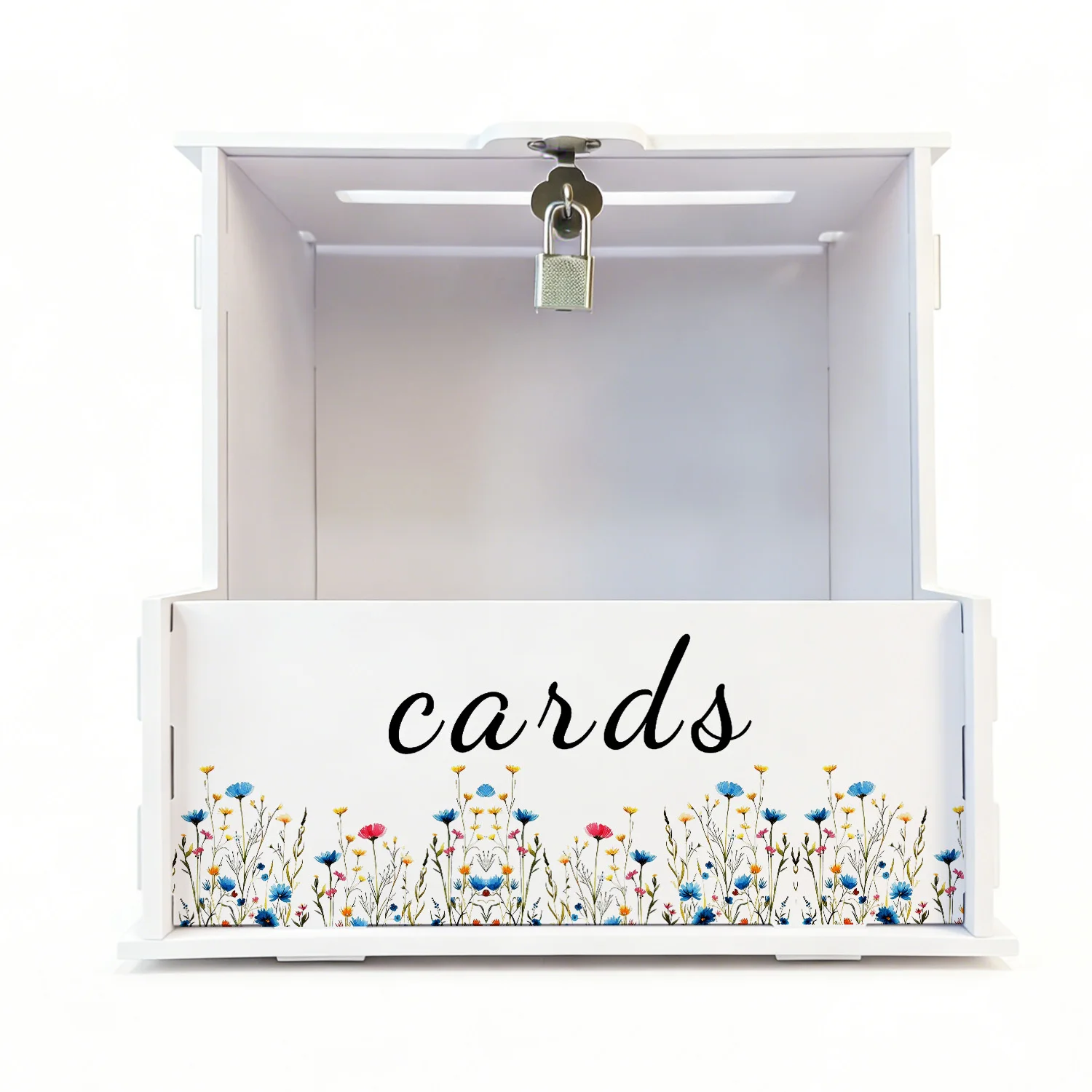 

White PVC Wedding Card Boxes with Floral Arrangement Decor, Perfect for Reception, Anniversary, Bridal Shower Ornament