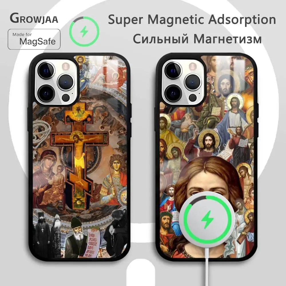 

Orthodox Cross Icon Church Phone Case For IPhone 17 16 15 14 13 12 11 Pro Max Plus Mini Magsafe Mirror Wireless Magnetic Funda