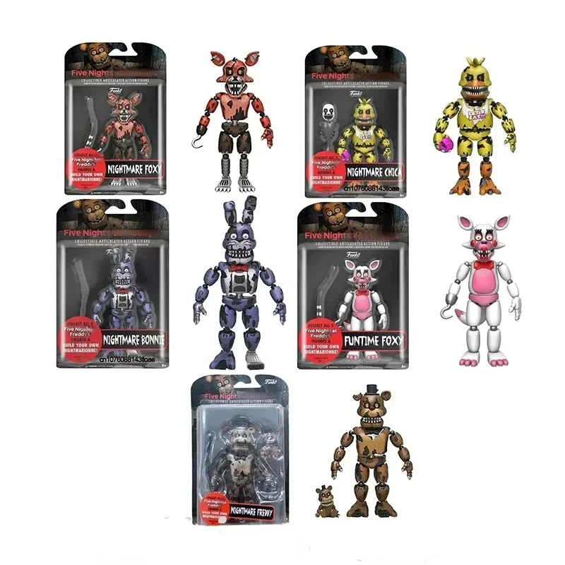 

14CM FNAF Figures Nightmare Freddy Bonnie Foxy Chica Action Figure Movable Blacklight Freddy Frostbe PVC Model Collection Toys