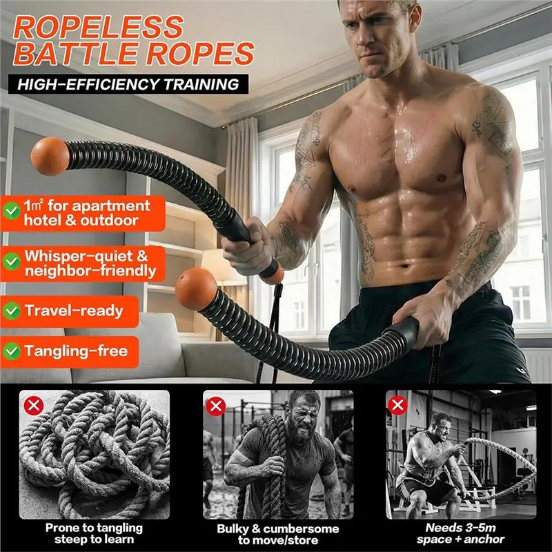 ABMV-Portable And Low-Impact Cardio Training Equipment- Home Gym Cordless Battle Rope
