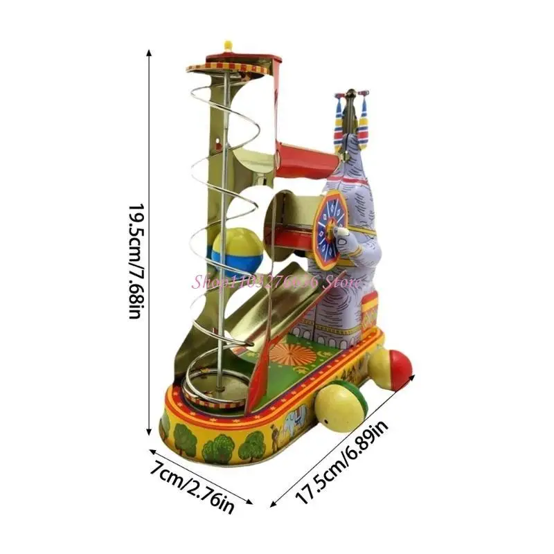 R6FD Tinplate Toy Unique Elephant on Tin Acrobatics Vintage Wind Up Toy for Home Decoration and Collection