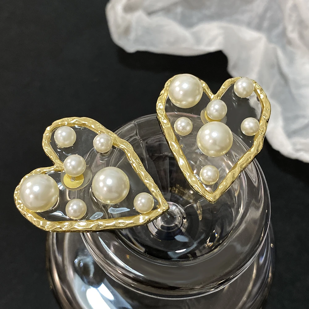 أقراط كبيرة شفافة على شكل قلب من الأكريليك للنساء ، لؤلؤ الحب الجميل ، عشيق العروس في الزفاف ، مجوهرات رومانسية ،