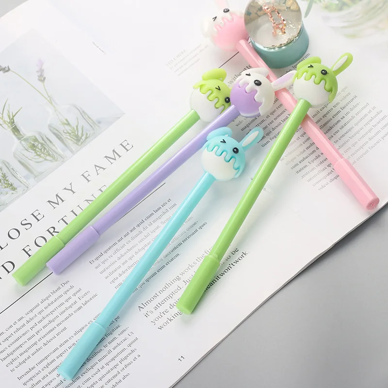 36Pcs Wholesale Cartoon Creative Funny Innovation Rabbit Head Gender Pen Office Signature Pen Student School Supplies