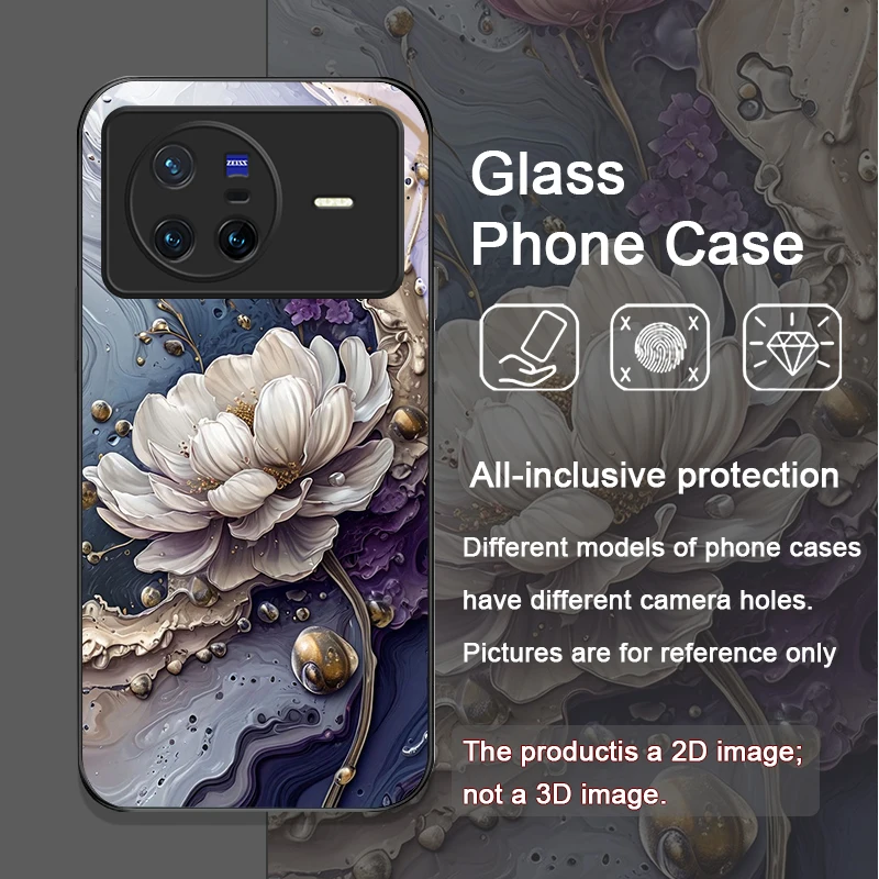 الفاخرة لوتس الرخام الأزهار نمط الزجاج المقسى جراب هاتف ل ممن لهم رينو 13 F 12 11 برو 10 SE البحث X3 لايت X5 A79 A58 5G غطاء #3