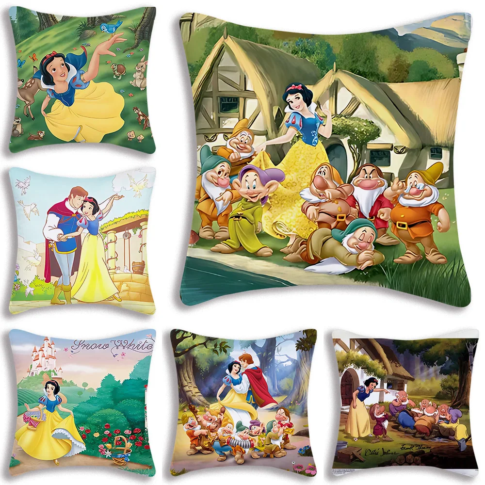 

Kawaii Snow White princess Pillow Covers Cartoon Sofa Decorative Home Double-sided Printing Short Plush Cute Cushion Cover