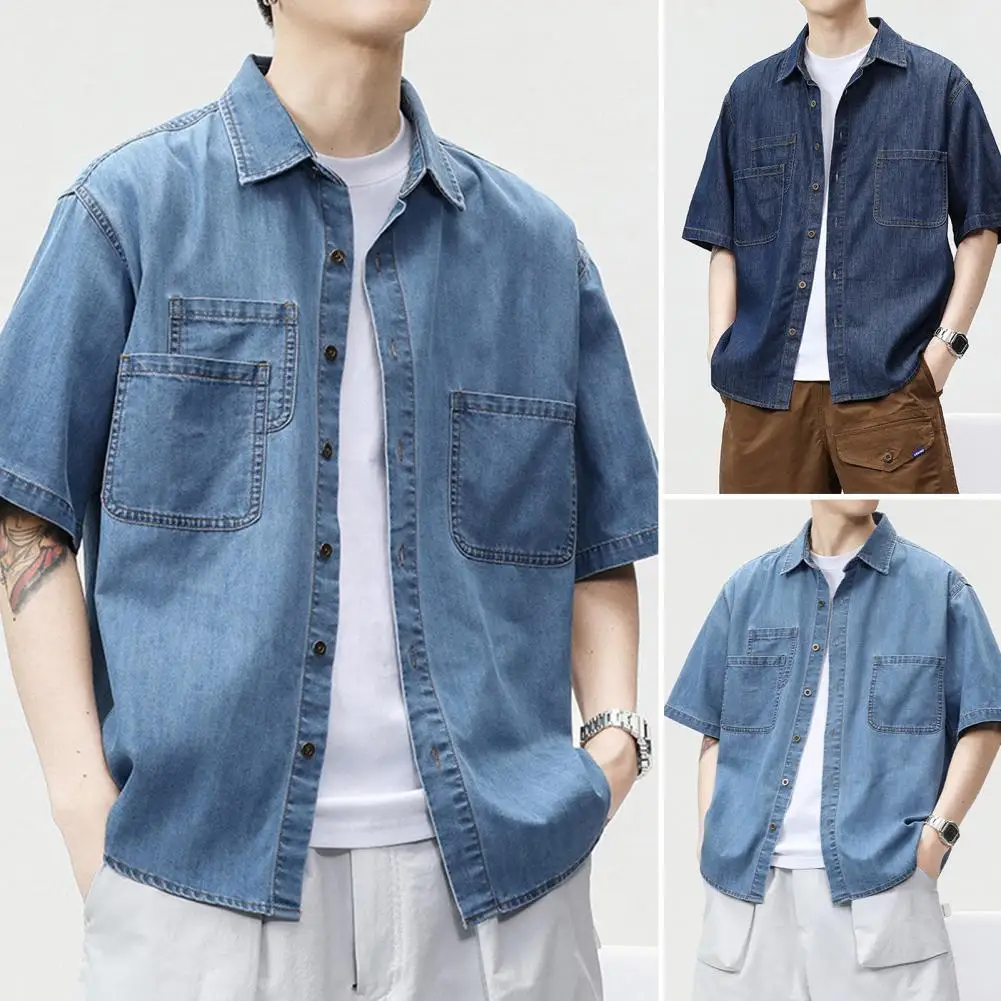 2025 جديد الدنيم القطن قميص رجالي كم طويل أسود أزرق قطرة الكتف زر جيوب كاوبوي فضفاض عادية العمل الجينز القمصان