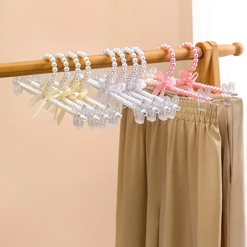 Beaded Clothing Hanger Faux Pearl Bow Clothes Hanger Elegant Clothes Dress Pants Hanger for Bride Dress Gift Wedding Clothes