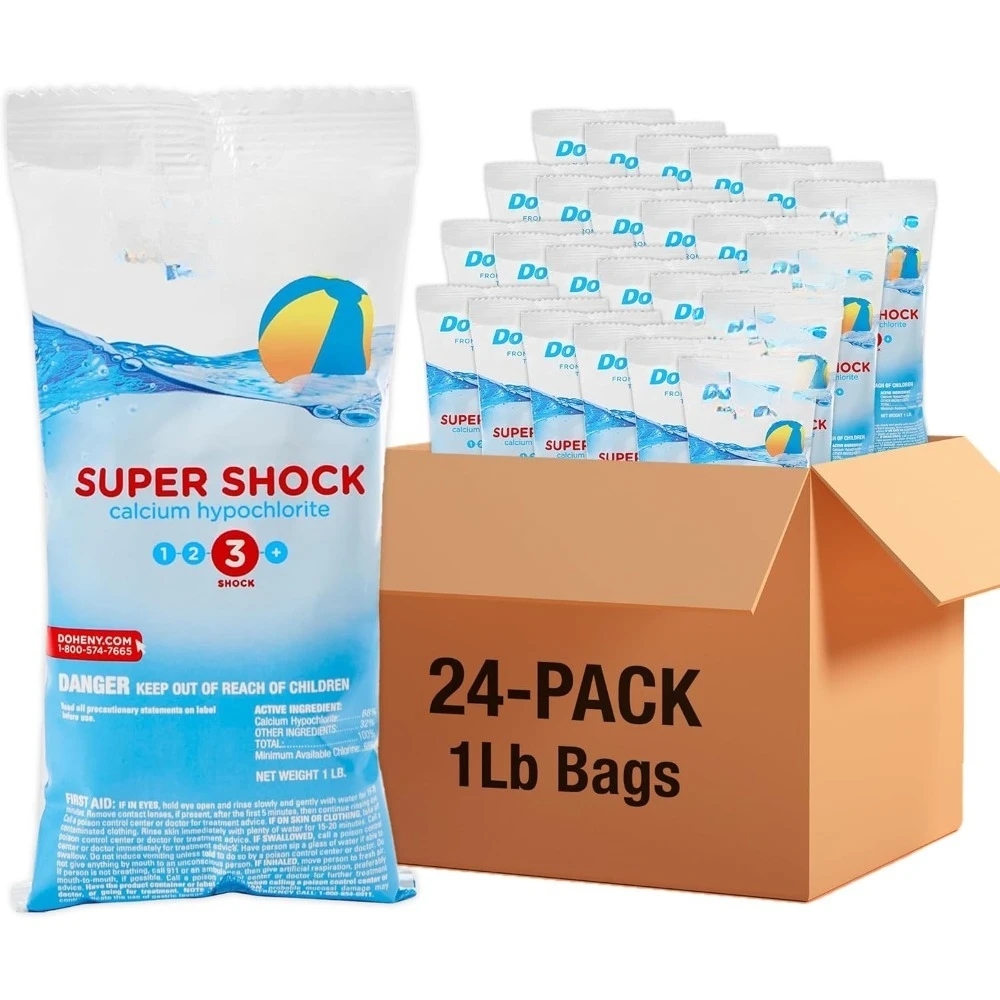 Popular 24 x 1lb Bags Super Pool Shock-Pro-Grade Chlorine Shock,Quick-Dissolving,Fast-Acting 68% Cal-Hypo Granular Pool Shock