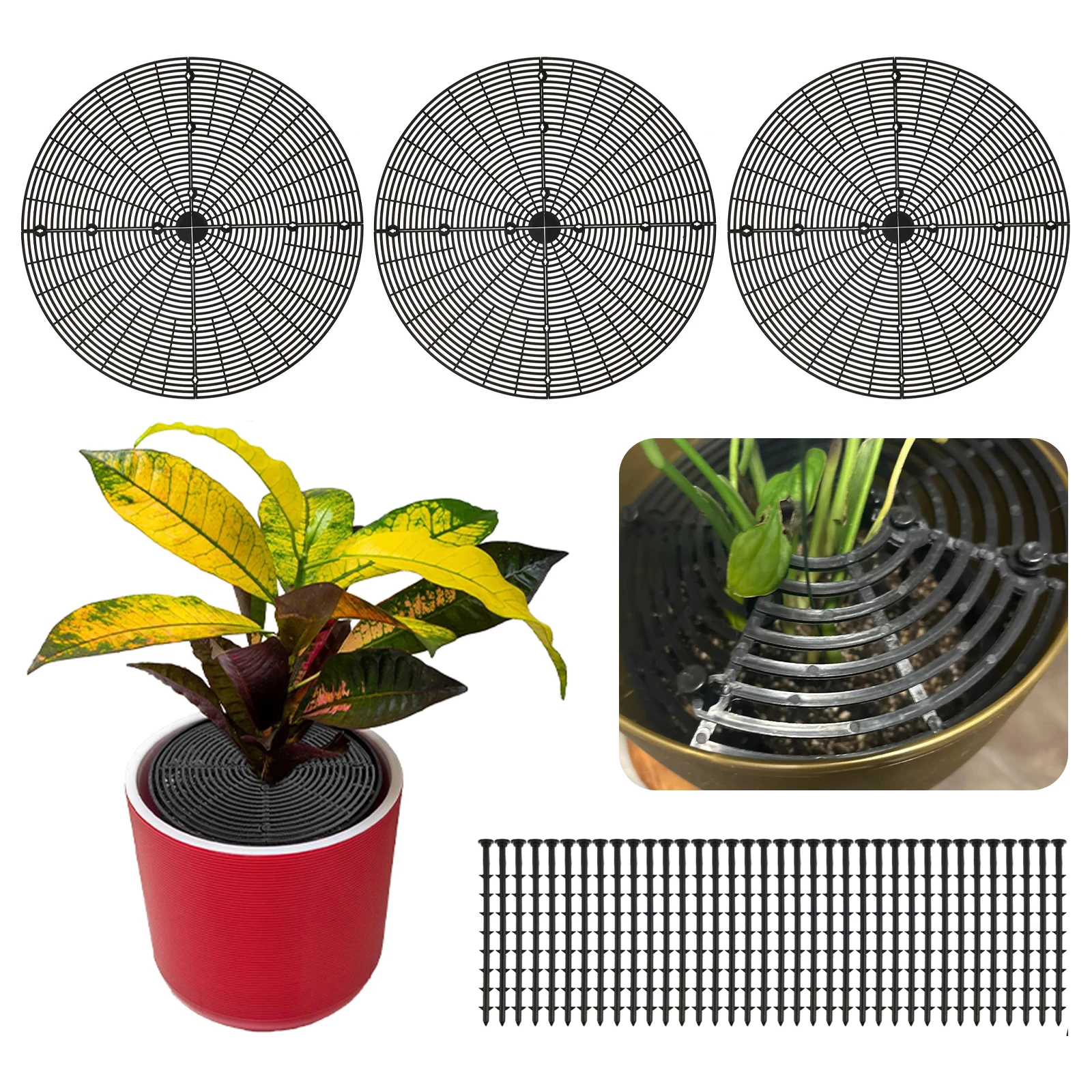 

3Pcs Flower Pot Soil Protector Flower Pot Grid with Nails Rodent Plant Flower Pot Cover Protector Garden Indoor Plant Protector