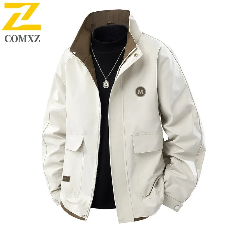 

COMXZ Stand Collar Casual Jacket for Men Outdoor Journey Wind Resistant Coat Pure Color Comfort Light Autumn Motorcycle Jacket