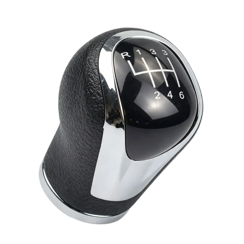 37JE 1 Manual Gear Lever Top Replacement, 6 Speed Pattern, Black Textured Wrap, Silver-Tone Trim, Cabin Update Knob for J11