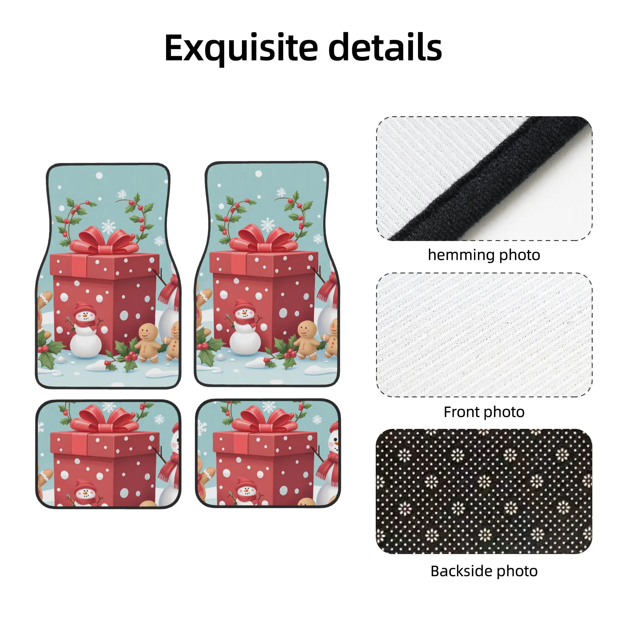 Car Floor Mat Four Piece Set Universal Type Crystal Fleece Car Floor Mat Four-piece Set With Cute Animals, Snowman & Christmas P