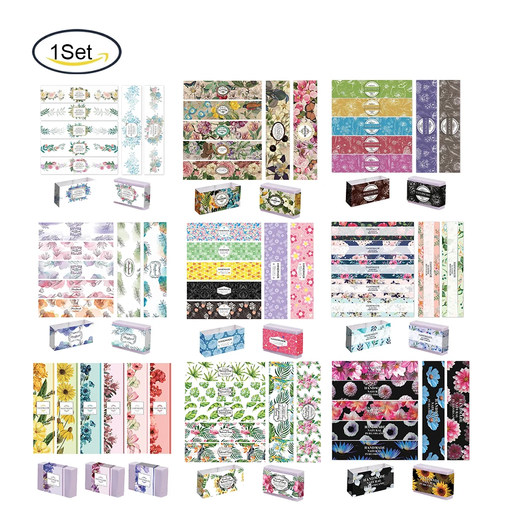 9style Wrap Label Tape 90pc Leaf Flower Soap Paper Wrapper Plant Tags Sleeves Covers for Handmade Soap Lotion Bath Gift Wrapping