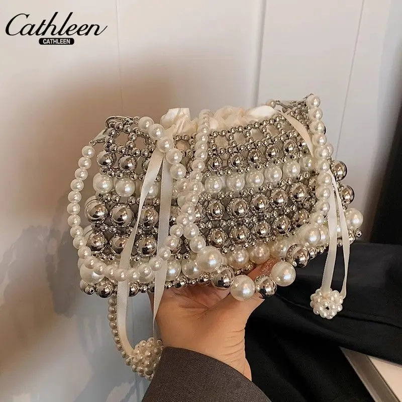 Pearl String Chain Bag Niche Handbag New Handmade Handbag Pearl Chain Woven Versatile Crossbody Bag Shoulder Bag Girls Bag