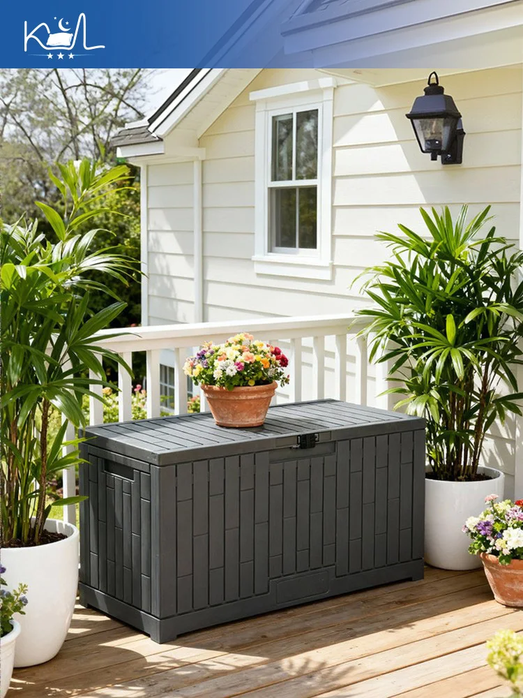 Outdoor Storage Box, Garden Patio Pool Tool Deck Box, Plastic Waterproof Lockable Storage Cabinet Organizer view 3