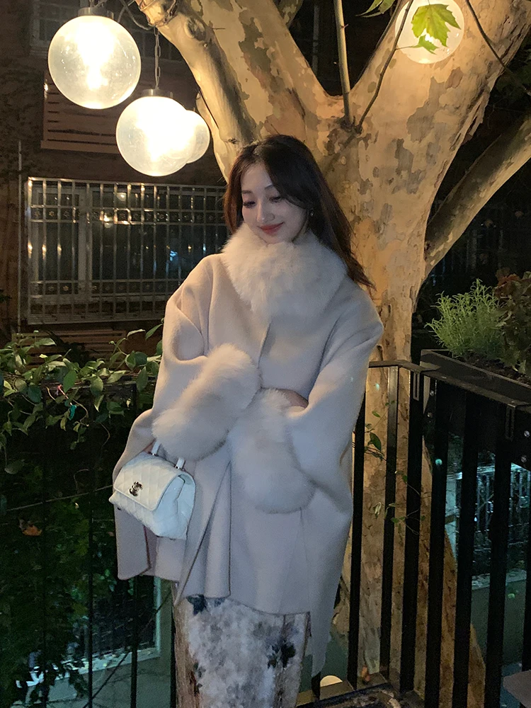 

Двустороннее шерстяное пальто Alice's Love Luxury Sensation Ele Commuter Korean Sle с круглым вырезом и длинными рукавами, миди-пальто