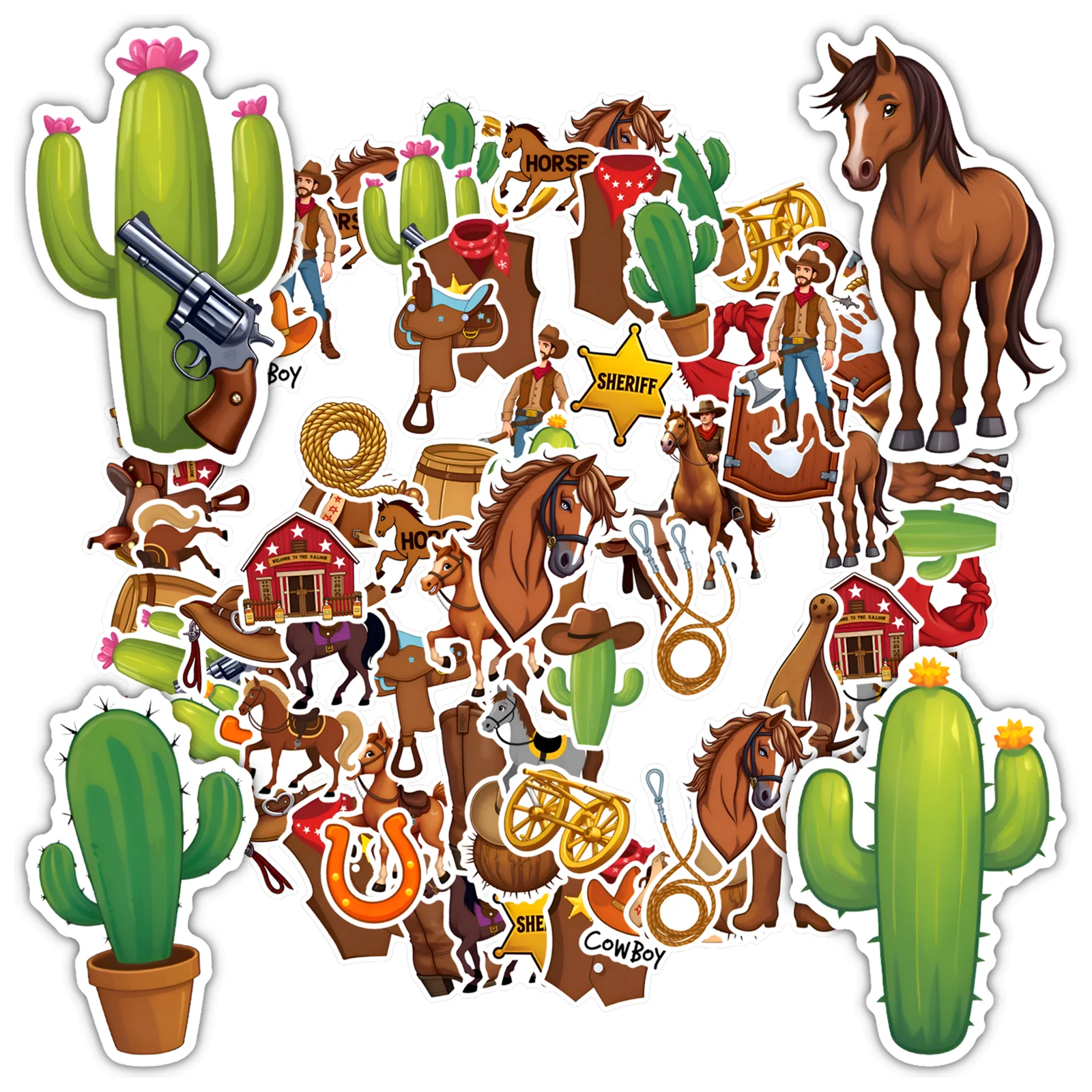 35 шт.-50 шт., наклейки в деревенском стиле, канцелярские наклейки с изображением кактуса, наклейки с животными для чемодана, холодильника, телефона, багажа, ноутбука