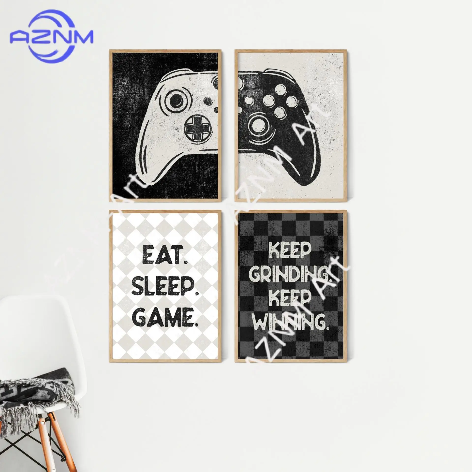 1PC ，Black-and-white game console headset game console e-sports room game room bedroom poster canvas decor picture frameless view 4